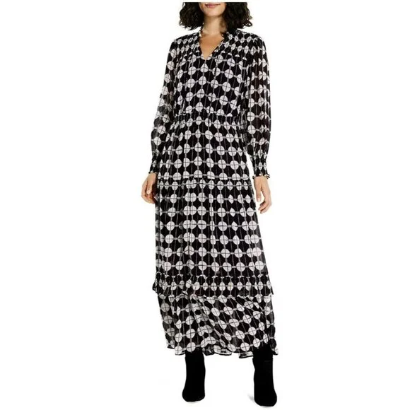 Nic + Zoe $228 Chiffon Dot Maxi Dress Size Large NWT Black White - Picture 1 of 12